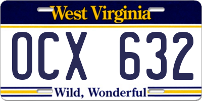 WV license plate OCX632