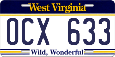 WV license plate OCX633