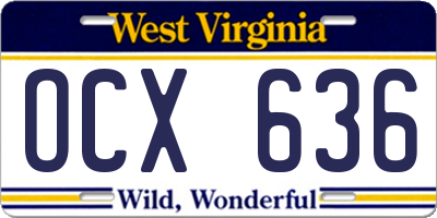 WV license plate OCX636