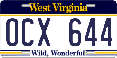 WV license plate OCX644