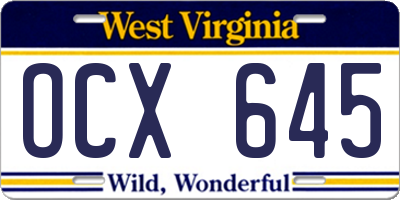 WV license plate OCX645
