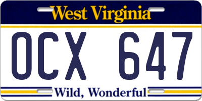 WV license plate OCX647