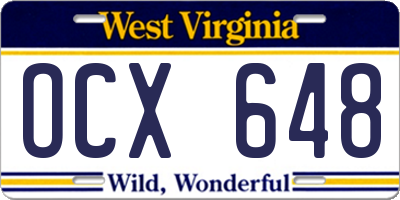 WV license plate OCX648