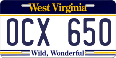 WV license plate OCX650