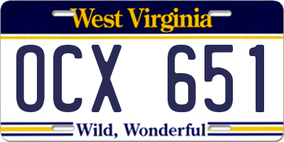 WV license plate OCX651
