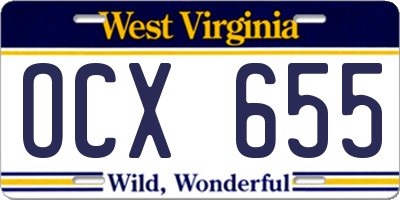 WV license plate OCX655