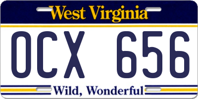 WV license plate OCX656