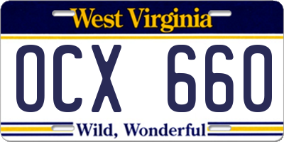 WV license plate OCX660