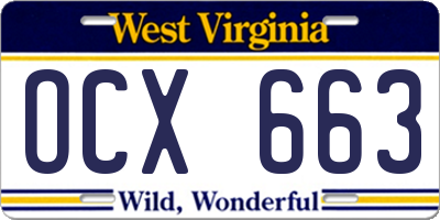WV license plate OCX663