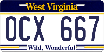 WV license plate OCX667
