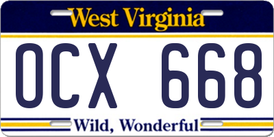 WV license plate OCX668
