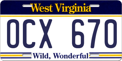 WV license plate OCX670