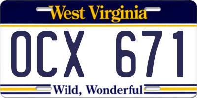 WV license plate OCX671