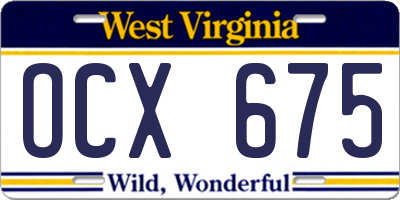 WV license plate OCX675