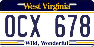 WV license plate OCX678