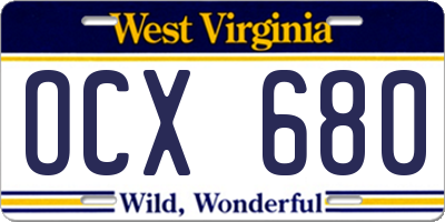 WV license plate OCX680