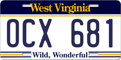 WV license plate OCX681