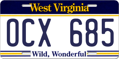 WV license plate OCX685