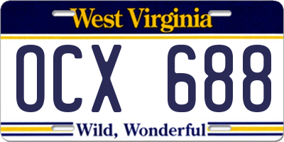 WV license plate OCX688