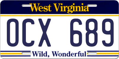 WV license plate OCX689