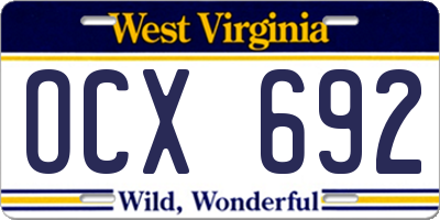 WV license plate OCX692