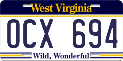 WV license plate OCX694