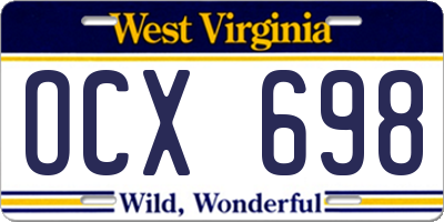 WV license plate OCX698