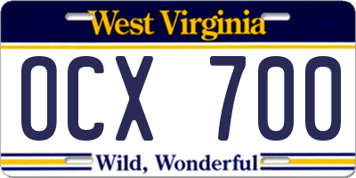 WV license plate OCX700