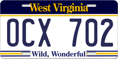 WV license plate OCX702