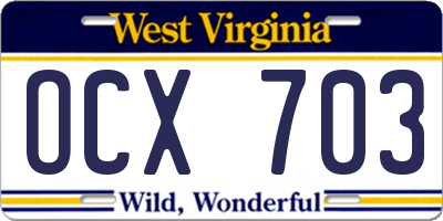 WV license plate OCX703