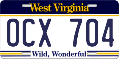 WV license plate OCX704