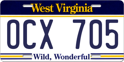 WV license plate OCX705