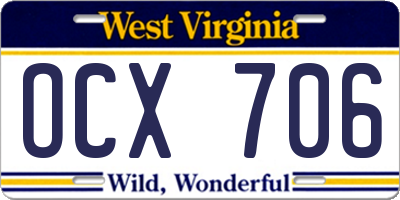 WV license plate OCX706