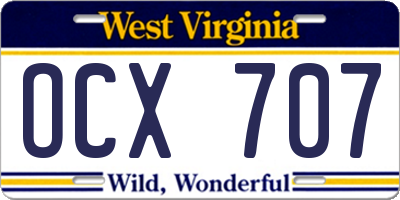 WV license plate OCX707