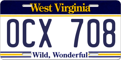 WV license plate OCX708
