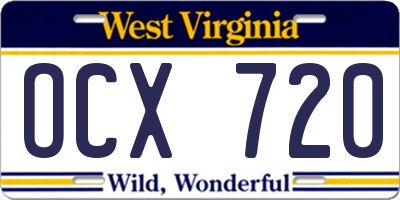 WV license plate OCX720