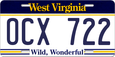 WV license plate OCX722