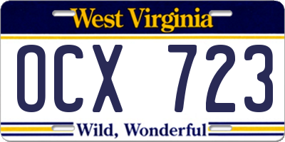 WV license plate OCX723