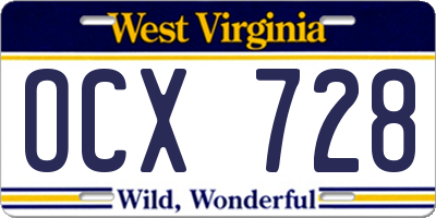 WV license plate OCX728