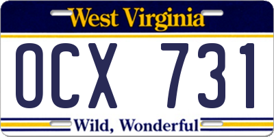 WV license plate OCX731