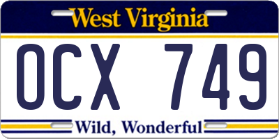 WV license plate OCX749