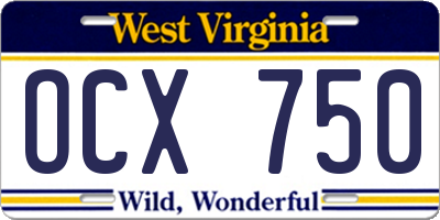 WV license plate OCX750