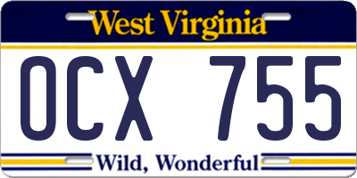 WV license plate OCX755