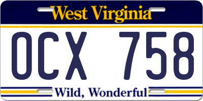 WV license plate OCX758