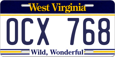 WV license plate OCX768