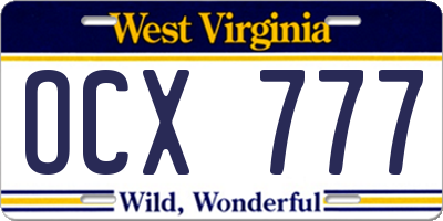 WV license plate OCX777