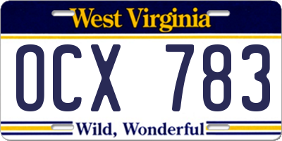 WV license plate OCX783