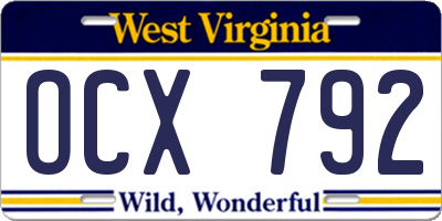 WV license plate OCX792