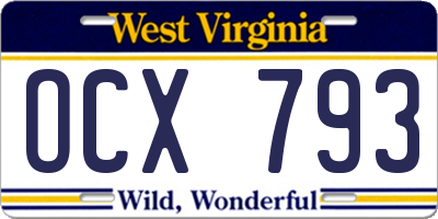 WV license plate OCX793