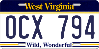 WV license plate OCX794